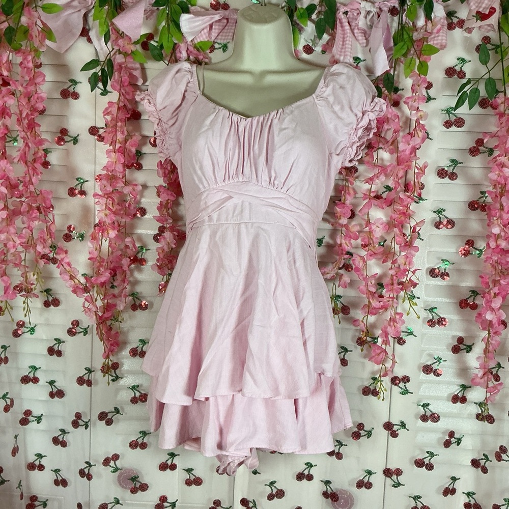 Altar'd State Soft Pink Ruffle Mini romper